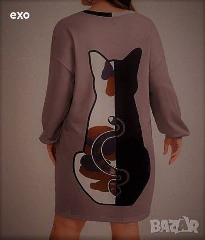 Рокля с котка, Елегантна рокля, Рокля голям размер, снимка 2 - Рокли - 43245120
