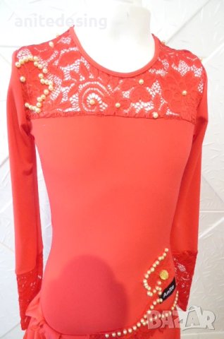 Червена детска рокля за спортни танци с дантела, снимка 10 - Детски рокли и поли - 51296309