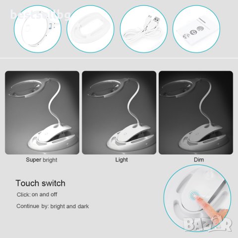 Настолна увеличителна лупа стойка LED осветление за четене шиене на гоблени бродиране козметик бюро, снимка 5 - Други инструменти - 24213607
