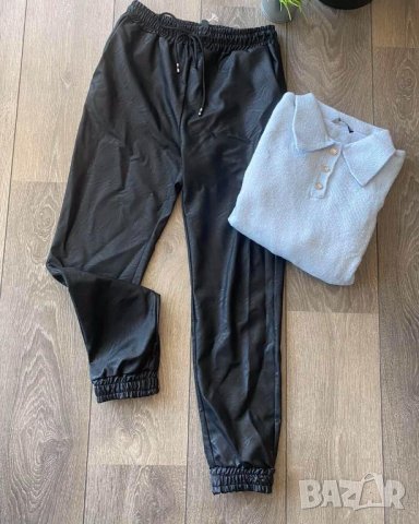 Дамски кожен панталон с връзки в черен цвят, снимка 5 - Панталони - 43524463