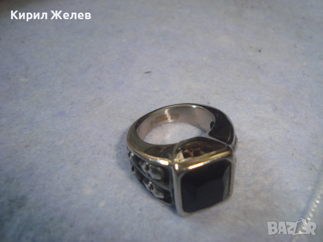 СРЕБРИСТ ОРНАМЕНТИРАН ОКСИДИРАНА БЛАГОРОДНА НЕРЪЖДАЕМА СТОМАНА ПРЪСТЕН с ФАСЕТИРАН ЧЕРЕН ОНИКС 6328, снимка 6 - Пръстени - 36379732
