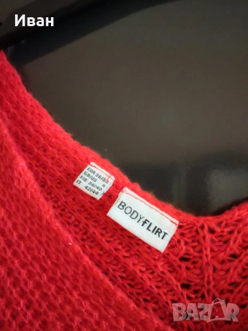 червен дамски плетен пуловер Body Flirt, снимка 3 - Блузи с дълъг ръкав и пуловери - 52517269