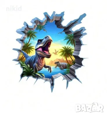 Динозавър Джурасик пейзаж дупка в стена самозалепващ стикер лепенка за стена