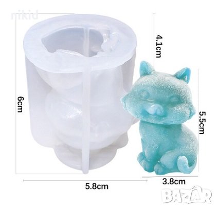 3D Котка коте котенце с опашка цилиндър силиконов молд форма фондан шоколад гипс смола свещ, снимка 2 - Форми - 36946432