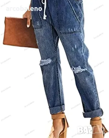 Дамски модни дънки с шнур с еластична талия, 3цвята , снимка 3 - Дънки - 40230157