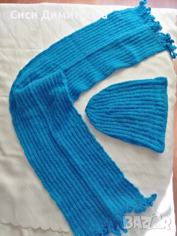 Шапка и шал комплект, ръчно плетиво, снимка 10 - Шапки - 48753743