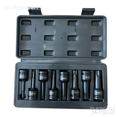 Професионален комплект ударни TORX битове HAWEK HW-2050 – 8 части, 1/2", Cr-Mo, снимка 4 - Други инструменти - 52459615