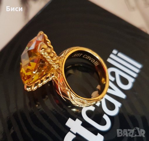 Just Cavalli-оригинален нов,18к.позлатен пръстен със естествен цитрин, снимка 4 - Пръстени - 35373774