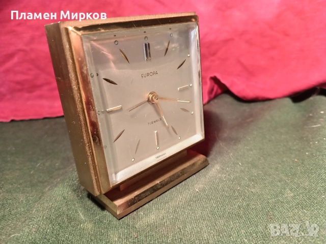 Германски бронзов будилник EUROPA, снимка 3 - Антикварни и старинни предмети - 52157189