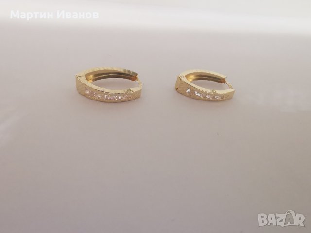 Златни обеци елипса с циркони , снимка 6 - Обеци - 43646079