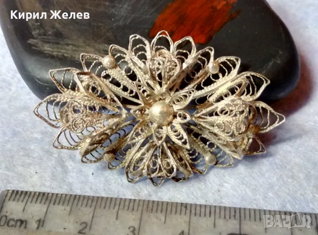 СТАРИННА ФЛОРАЛНА ФИЛИГРАННА СРЕБЪРНА БРОШКА ВИСОКА ПРОБА СРЕБРО ФИНА РЪЧНА ИЗРАБОТКА 47939, снимка 5 - Антикварни и старинни предмети - 48473938
