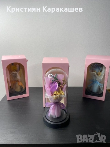 Вечна Роза в Купол с LED лампички в подаръчна кутия, снимка 2 - Изкуствени цветя - 53430050