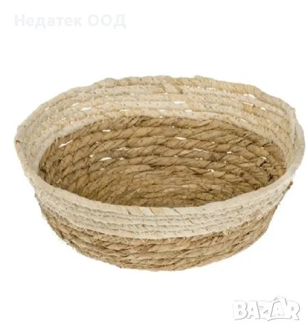 Кошница за съхранение от естествен материал, Бежова, Ø24x8см, снимка 2 - Други - 48676261