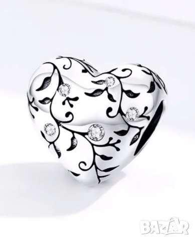 Сребърен талисман за гривна Пандора сърце с кристали Модел 061