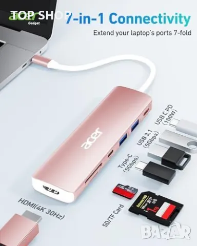 Нов Мултипортов Адаптер USB-C към HDMI, PD 100W, 7 в 1 хъб, снимка 2 - Друга електроника - 49451242