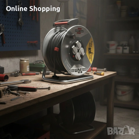 Електрически удължител с макара KraftRoyal 50m , снимка 2 - Разклонители и удължители - 53375624