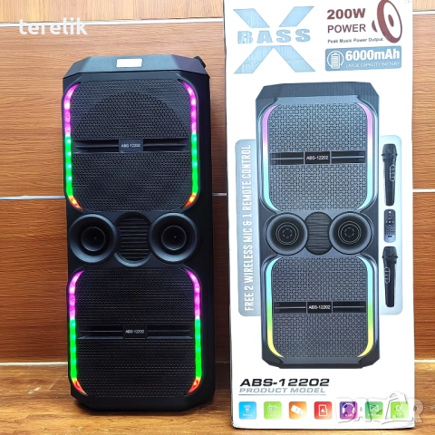 🔊 ABS-12202 – 12”×2 Xbass 200W 6000mah-50лв Професионална караоке тонколона, Bluetooth, 2 микрофонa, снимка 14 - Тонколони - 51831293
