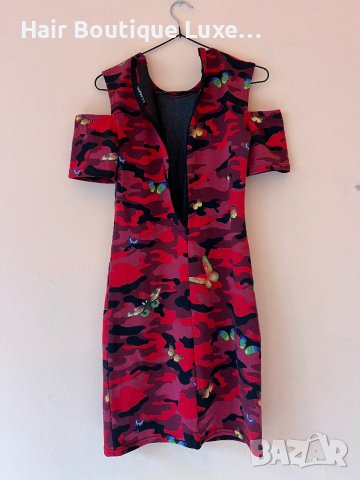 Червена камуфлажна рокля с пеперуди 🦋 , снимка 8 - Рокли - 43838735