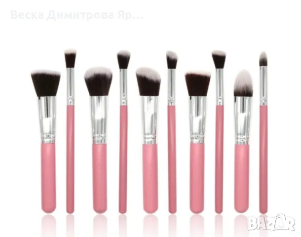 Четки за грим - 10 броя с дървени дръжки и глави от мек косъм HZS47, снимка 7 - Козметика за лице - 47716598