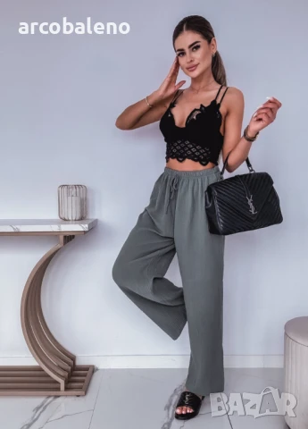 Дамски елегантни муселинови панталони с широки крачоли, снимка 6 - Панталони - 50587621