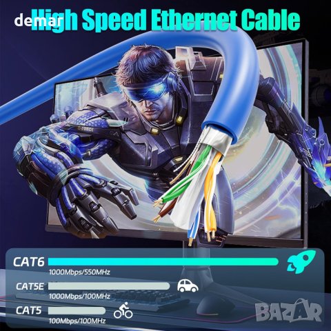 MEIPEK Ethernet кабел 60 м FTP гигабитов, против заглушаване, Cat 6, снимка 2 - Кабели и адаптери - 43569457