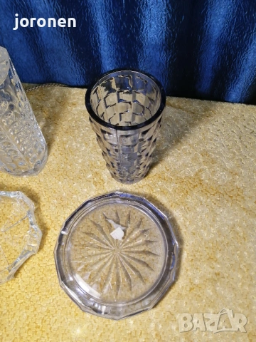 Стъклена Ваза-Стъклен пепелник-старо производство, снимка 3 - Декорация за дома - 53575182