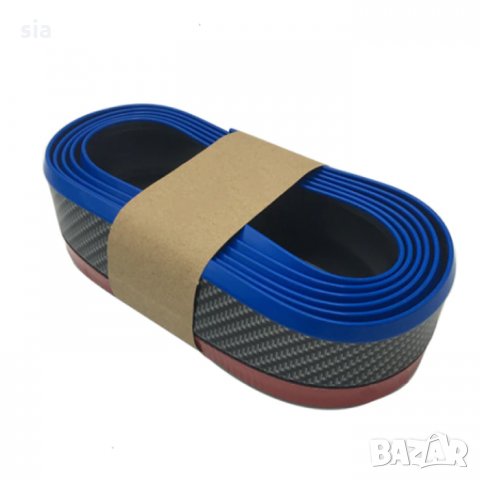 Лип спойлер за прагове и брони, универсален 2,5м., черен карбон със синя лента