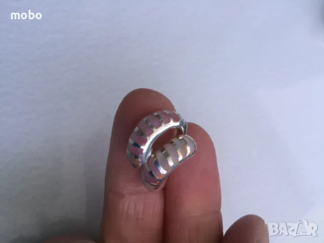 Сребърни обици със розов седеф- нови , проба 925, с английско закопчаване, общо тегло 3.90г, снимка 2 - Обеци - 49673736