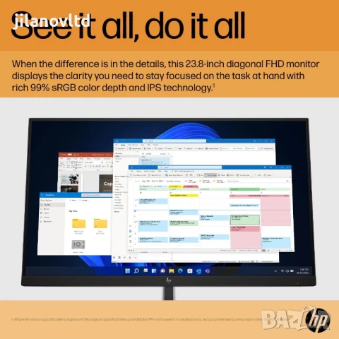 Монитор HP E24 G5 – Нов с 12 месеца гаранция, ярка Full HD картина, снимка 9 - Монитори - 50965354