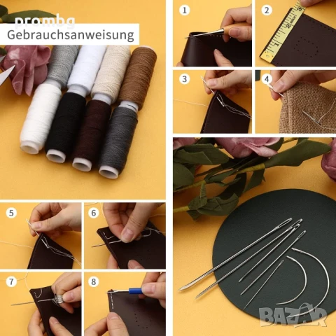 комплект инструменти за шиене на кожа 29 ч., макара, шило, игли, снимка 4 - Други инструменти - 51208436