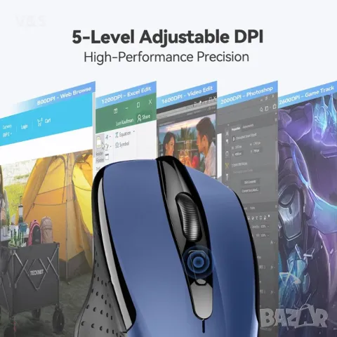 Tecknet M003 2.4G ергономична безжична мобилна оптична мишка с USB нано приемник (синя), снимка 7 - Клавиатури и мишки - 47780488