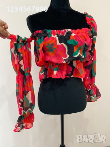 Кроптоп в червен цвяр, снимка 5 - Корсети, бюстиета, топове - 40281522