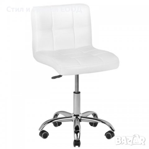 Козметичен стол - табуретка с облегалка A-5299 - бял б черен 48/61 см