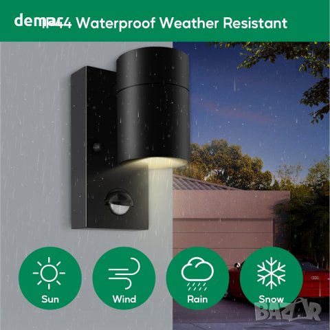 Външна защитна лампа за входна врата,градина, двор със сензор за движение, черна, снимка 4 - Външни лампи - 43429139