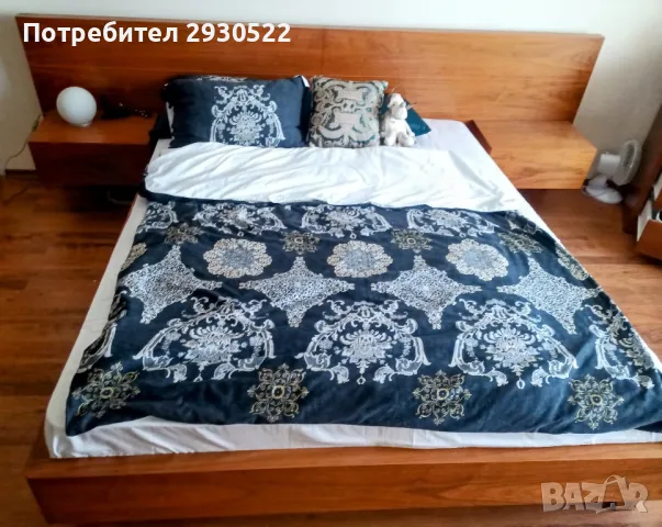 Двойно легло с матрак 160/200 и 2 нощни шкафчета , снимка 3 - Спални и легла - 49288298