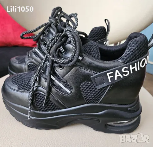 Дамски маратонки с платформа черни- НОВИ, снимка 2 - Маратонки - 50362211