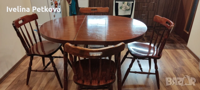 Трапезна разтегателна маса с четири стола , снимка 7 - Маси - 53424499