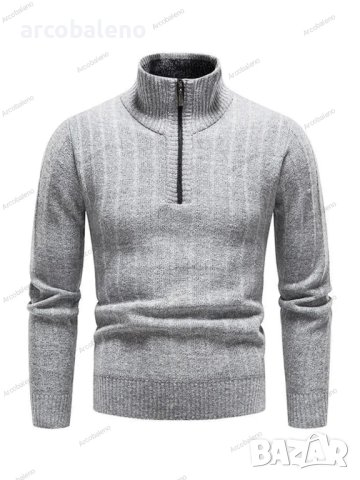 Мъжки ежедневен пуловер с V-образно деколте и цип със стояща яка, 3цвята - 023, снимка 10 - Пуловери - 43148208