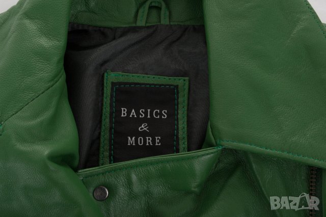 Дамско кожено яке в зелено марка Basics & More - M, снимка 12 - Якета - 38508835