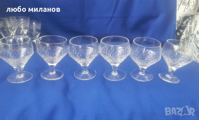 Кристални чаши за коняк 6 бр и 4 бр за вино от един лот, ръчна гравюра, снимка 3 - Чаши - 39409025