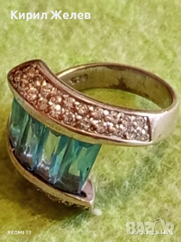 Разкошен Арт Нуво сребърен пръстен с СИН ТОПАЗ и кристали 52507, снимка 10 - Пръстени - 52912046