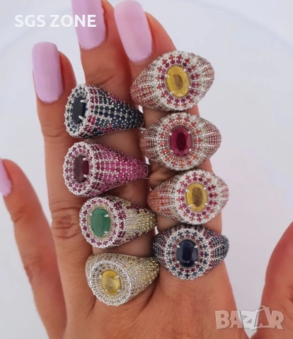 Стилен пръстен със САПФИРИ от сребро 925 проба, произведен в Тайланд, снимка 15 - Пръстени - 52401422