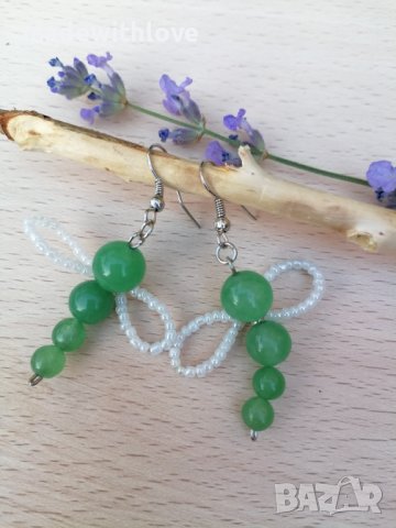 Ръчно изработени обеци от авантюрин "Водно конче" , снимка 3 - Обеци - 43244013