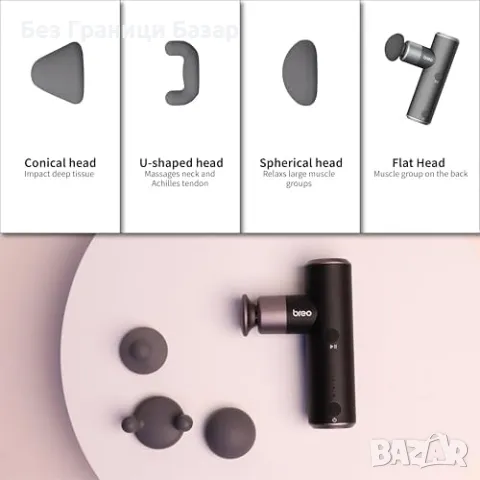 Нов Мини масажен пистолет 4 глави, лек, преносим, ултра тих, USB-C, снимка 8 - Масажори - 48016459