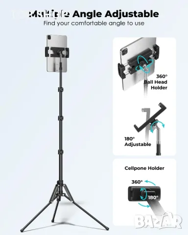 Стойка за телефон и таблет, 170 см статив с дистанционно управление, за 3,5-13" и чанта за носене, снимка 4 - Селфи стикове, аксесоари - 49938046
