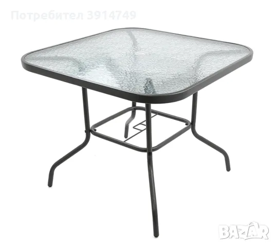 Маса, солидна и стабилна, двор / тераса, темперирано стъкло / стомана, квадратен плот 90х90 см, НОВА