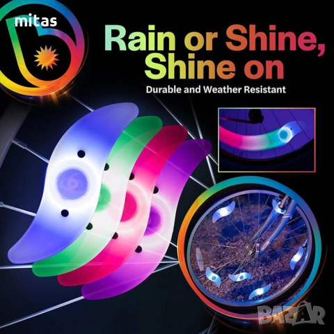 Многоцветна LED светлина за спици на велосипед, Водоустойчива, 12.5 см, снимка 2 - Аксесоари за велосипеди - 52282796