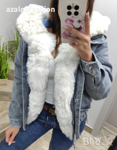 Дънково яке с пухкава яка, снимка 4 - Якета - 47566682