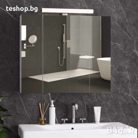 Шкаф за баня с огледало с LED осветление, контакт и ключ за светлина 70 x 15 x 60 см (Ш x Д x В)