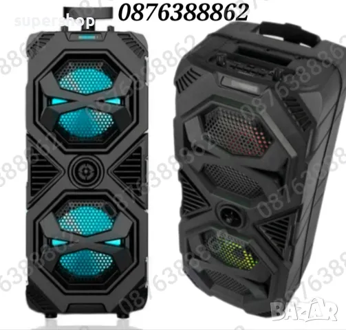 НОВО! Караоке Колона Блутут Тонколона 2х8 инча 60см. Безжичен Микрофон, снимка 12 - Bluetooth тонколони - 48123086